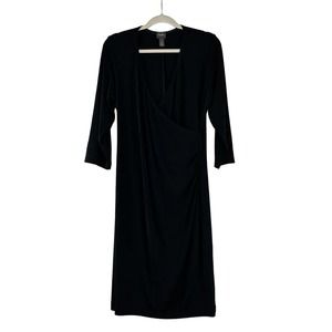 Chicos Travelers Faux Wrap Dress Size 1 US M Black Midi Length 3/4 Sleeve Slinky